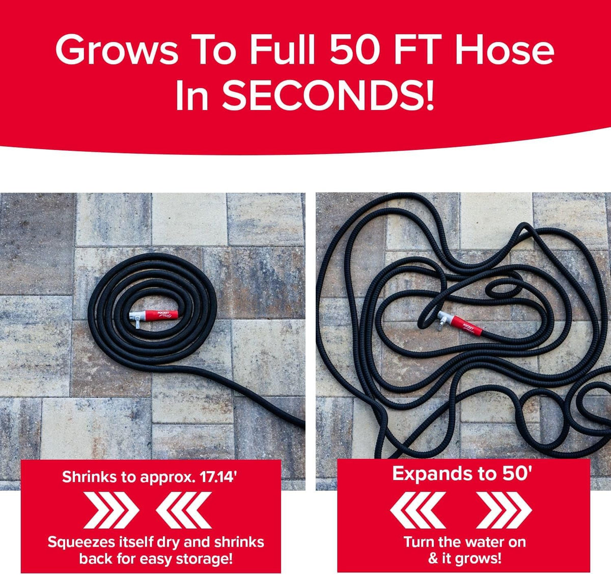 Pocket Hose 50 FT Silver Bullet 2.0 Hose, Turbo Shot Nozzle, Kink-Free