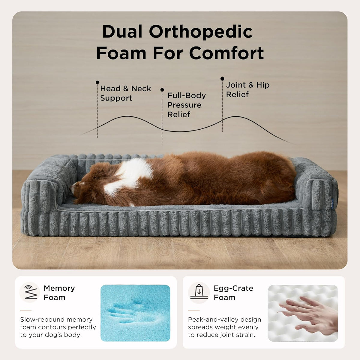 Bedsure Comfyfleece® Memory Foam Orthopedic Dog Beds Large Sized Dog 35"