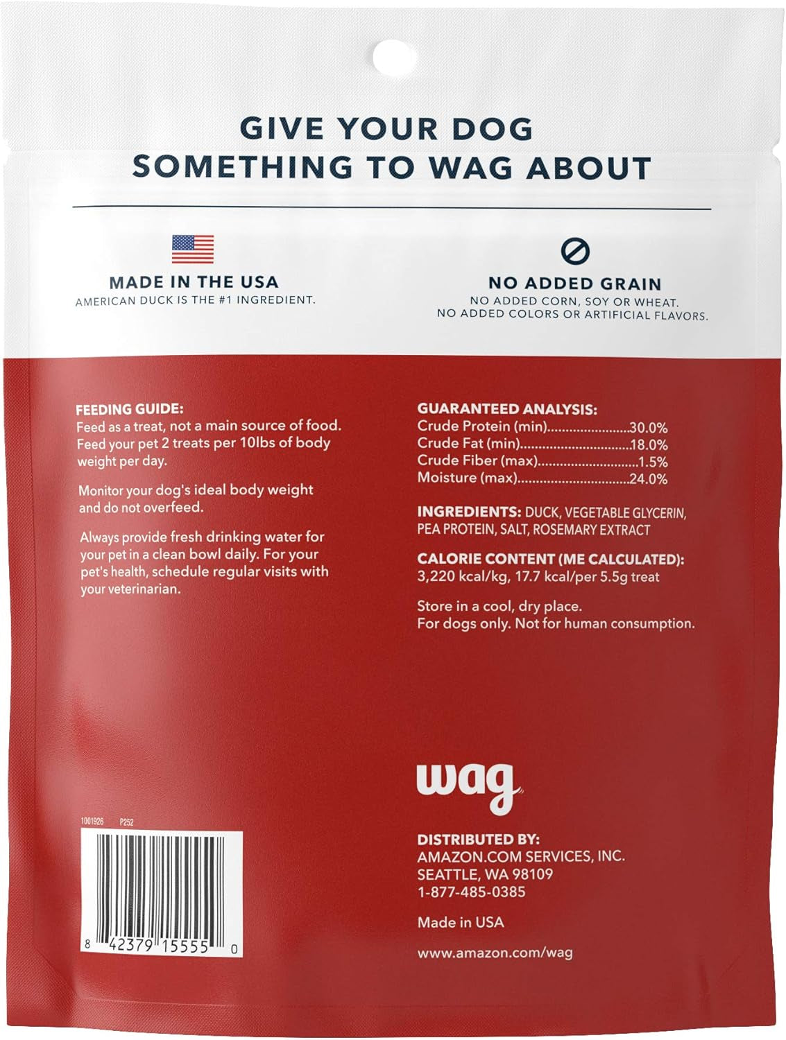 Amazon Brand - Wag Soft & Tender American Jerky Dog Treats – Duck Bites, 16 Ounce (Pack of 1)