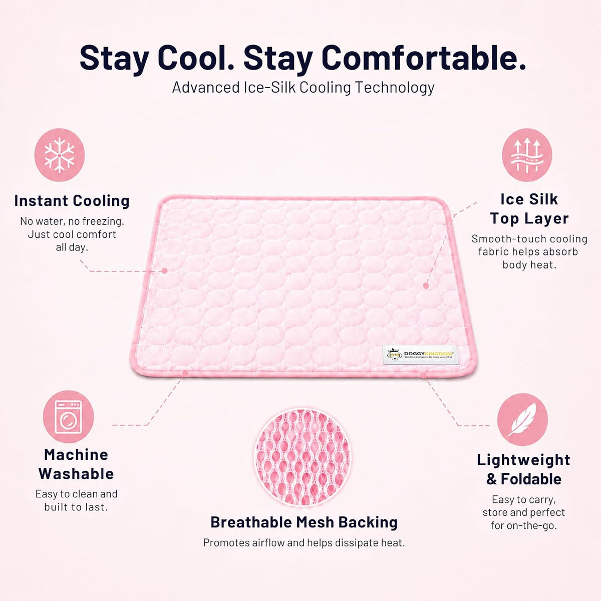 Doggykingdom Cooling Mat for Dogs – Ice Silk Self-Cooling Pet Pad for Dogs & Cats, Breathable Washable Cooling Pad for Crate, Kennel, Car & Floor, Summer Sleeping Mat, No Water Needed, Pink, Medium