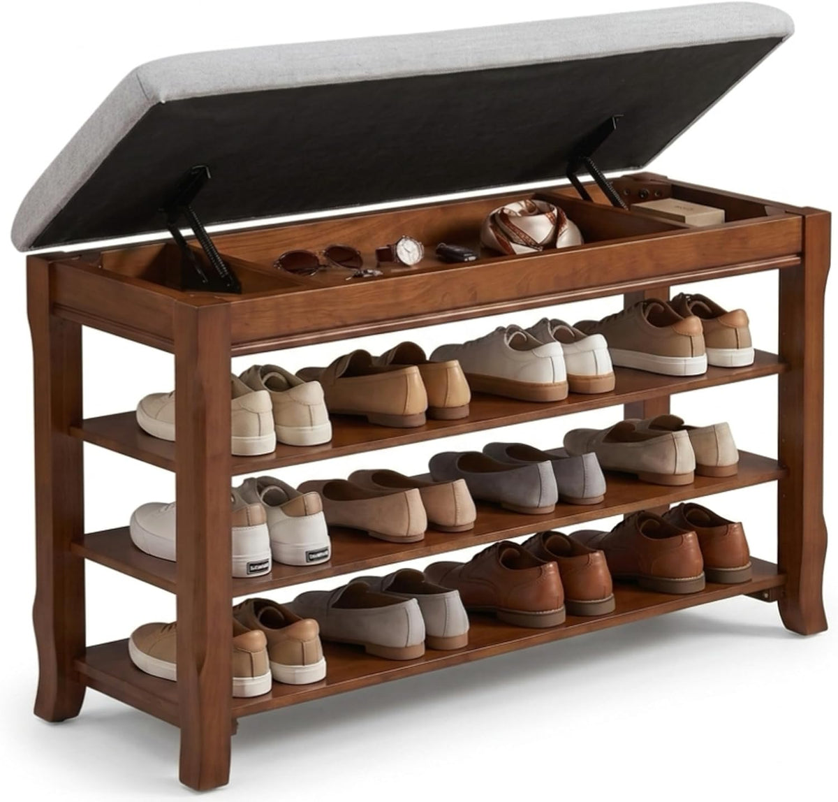 Solidwood Entryway Shoe Rack Storage Bench, Flip-Top Soft-Close Lid, 39.4''