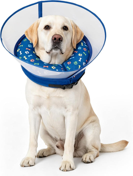 2-In-1 Inflatable Dog Cone Collar, Transparent Anti-Licking Shield with Detachable Soft Padding, Adjustable Elizabethan Collar for Small, Medium, Large Dogs and Cats ( XL)