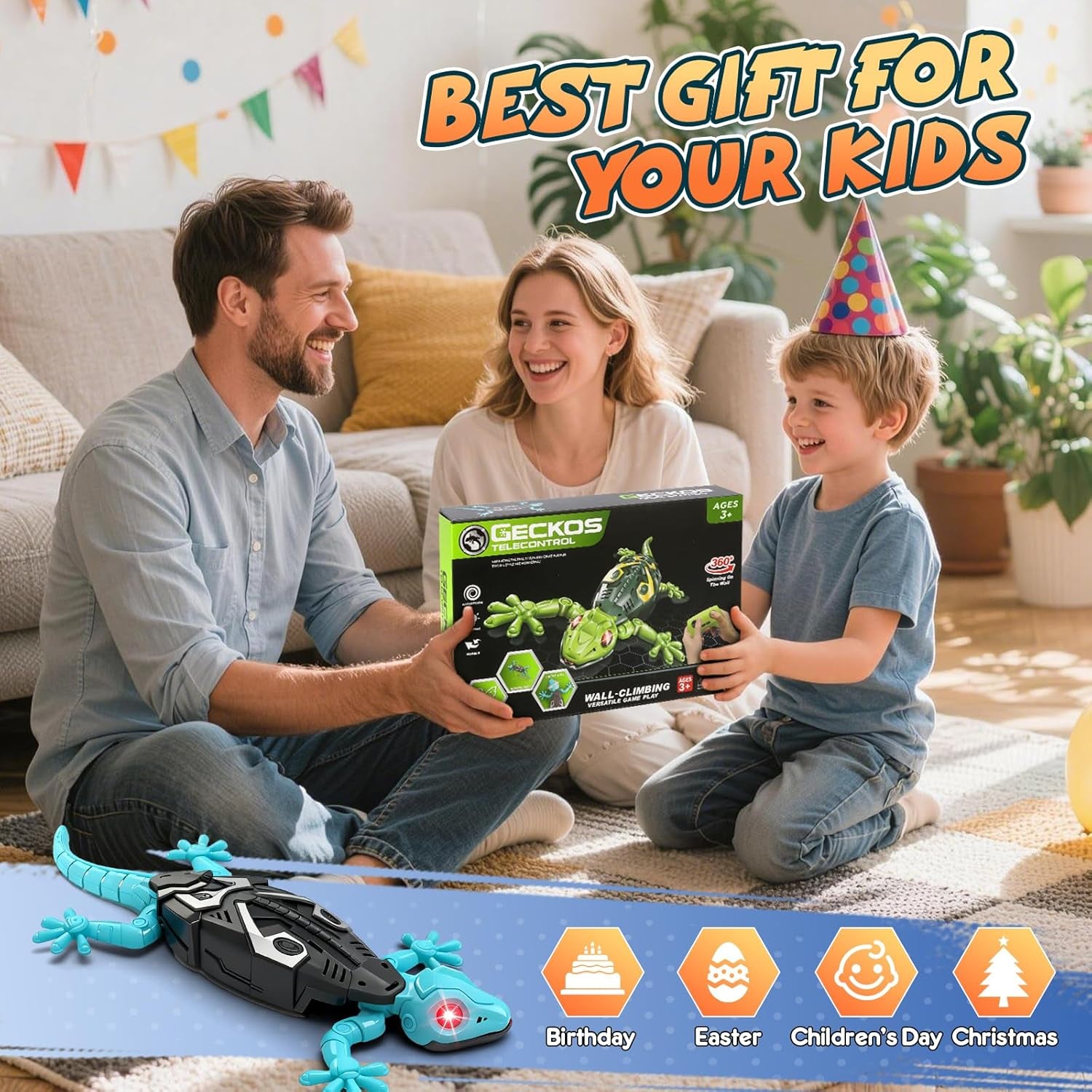 KETIEE RC Wall Crawler Gecko: Wall Climbing Gecko Toy for Kids, Remote Control Climbing Lizard with Led Glowing Eyes, Rechargeable Floor Ceiling Crawling Robot Prank Toy, Gift for Boy Girl 3+Years Old