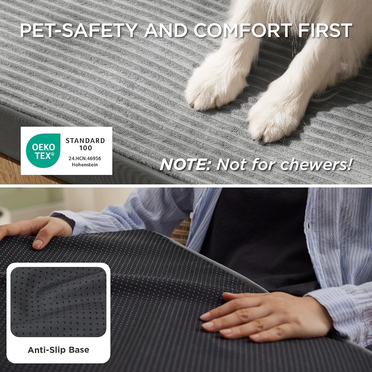Bedsure Comfyfleece XL Dog Bed for Crate - Extra Large Orthopedic Pet Beds with Removable Washable Cover, NOT Waterproof Egg Crate Foam Mat for Pets up to 80 Lbs, 41"X27"X3.3", Not for Chewers