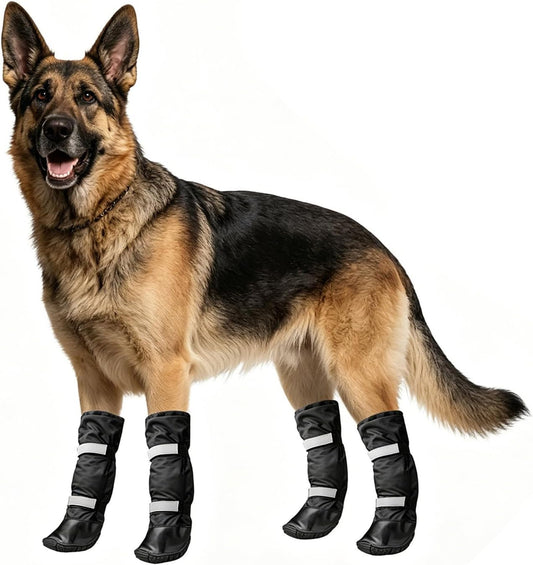 Winter Dog Boots for Large Dogs, 4 PCS Size #5(XL), Long Legged Anti-Slip Dog Rain Booties with Reflective Magic Strips, Waterproof Outdoor Warm Dog Shoes for Snowfield Paw Protection, Black