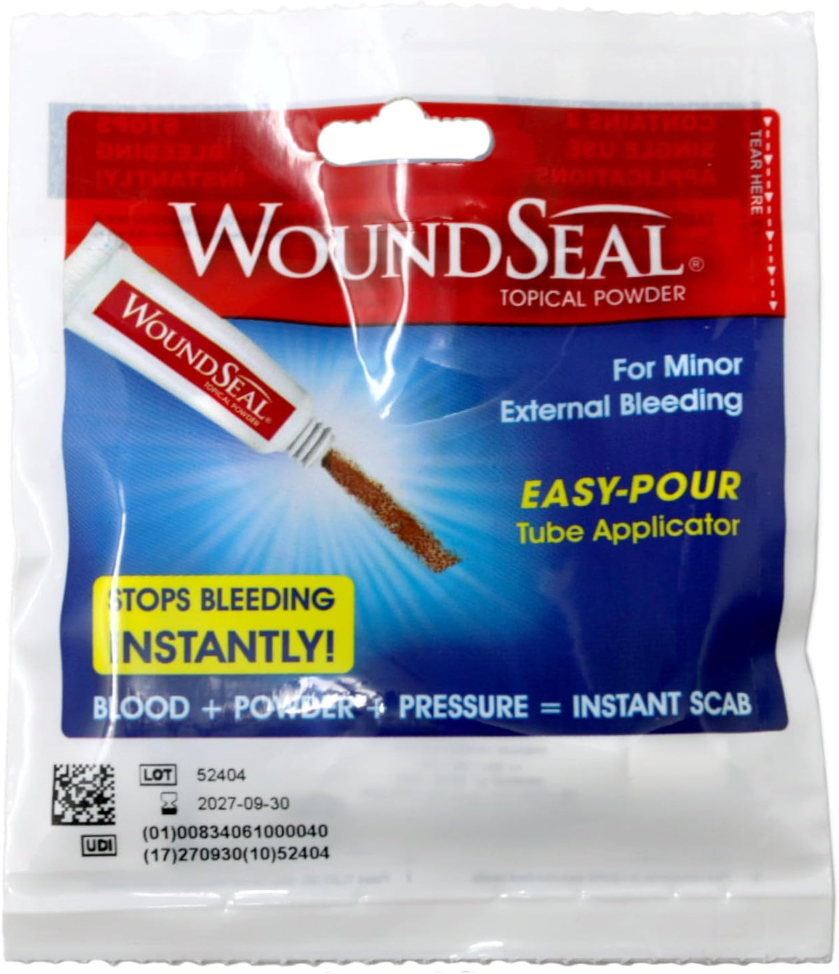 Woundseal Topical Powder Wound Care First Aid for Cuts, Scrapes and Abrasions Single Use, 4 Count (Packaging May Vary)