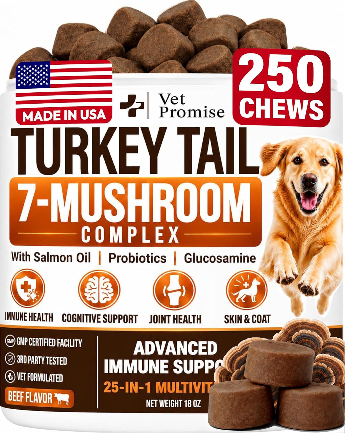 Turkey Tail Mushroom for Dogs - 250 Chews - Dog Lipoma Mushroom Supplement