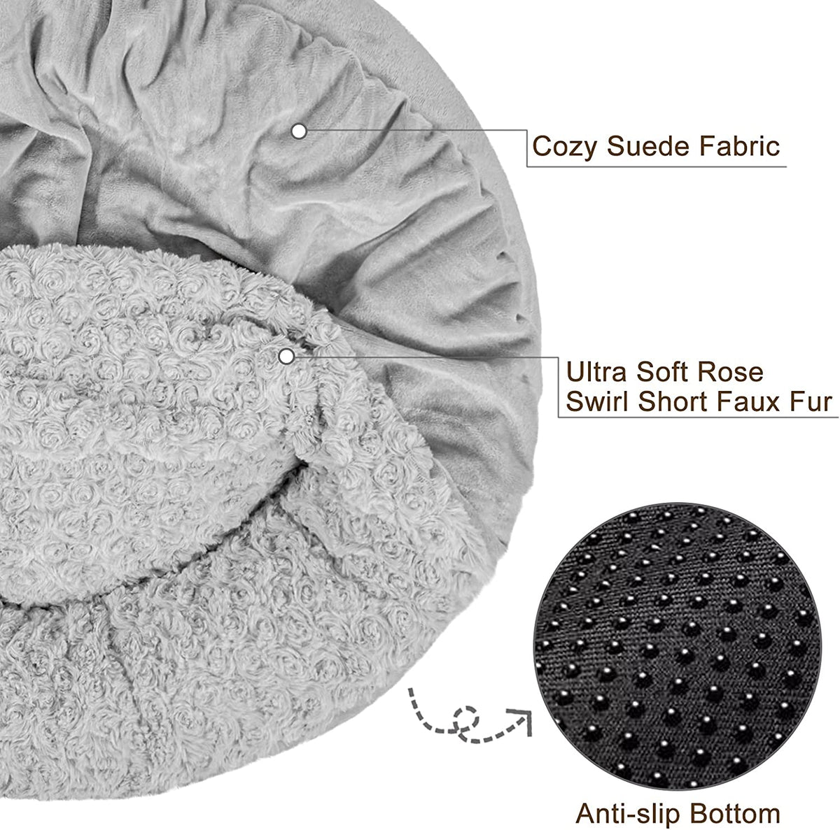 JOEJOY Small Dog Bed Cat Bed with Hooded Blanket, Cozy Cuddler Luxury Puppy Pet Bed, Donut round Calming Anti-Anxiety Dog Burrow Cave Bed - Anti-Slip Bottom and Machine Washable 23 Inch