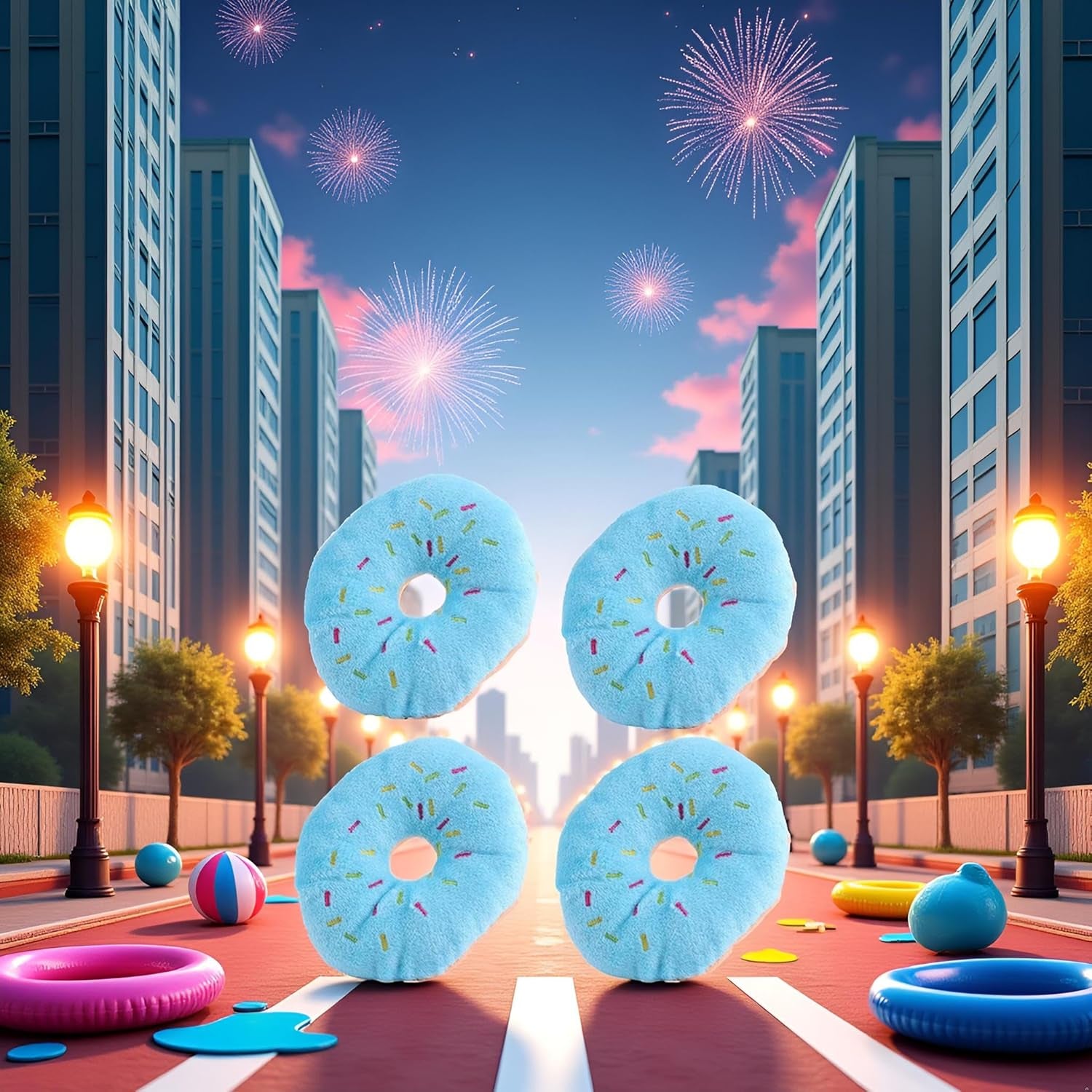 Jinshining 4 Pcs Donut Shape Plush Blue Pet Toy,Lovely Donut Shaped Squeaky Squeaking Sound for Pet Chew Toy Squeaky Plush Dog Toy Blueberry Chew Guard Technology Dog Squeak