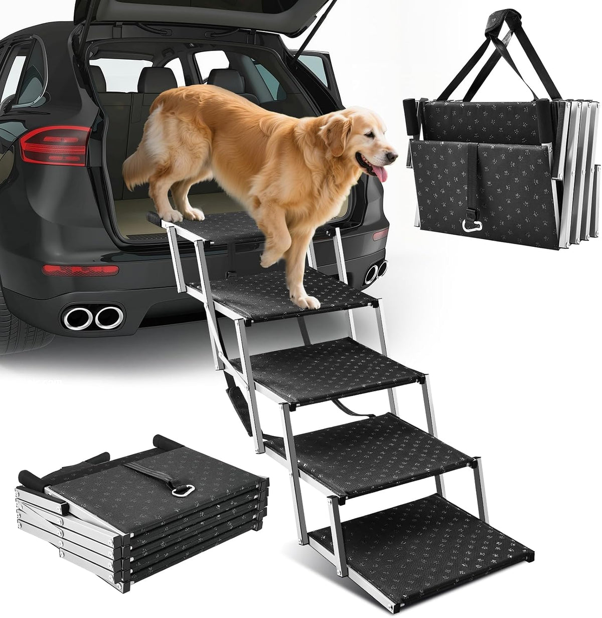 Sakerplus Dog Stairs for Large Dogs, 17.7” Wide Dog Ramps for Car 5 Steps