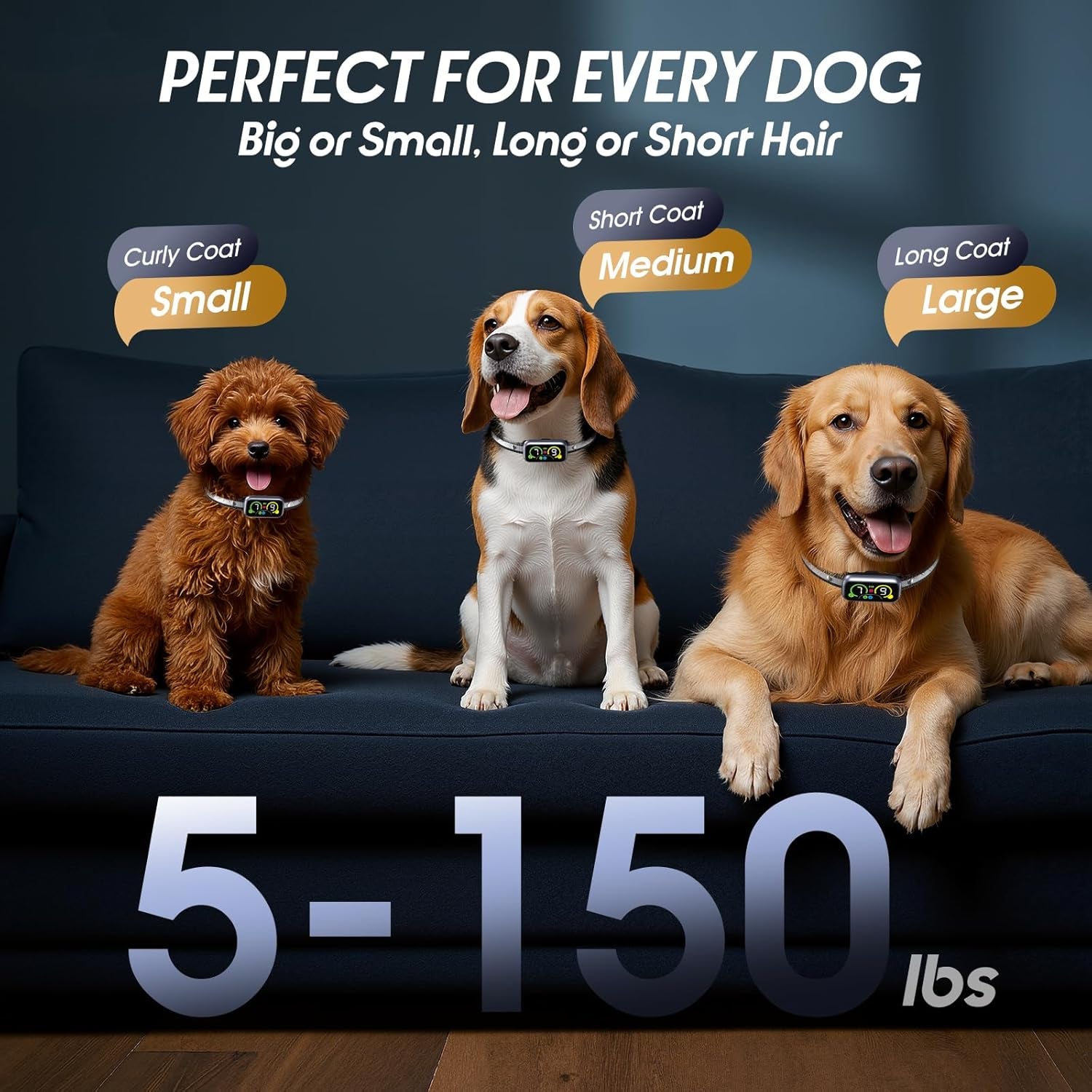 Dog Bark Collar Pro, Instant Bark Solution, Smart anti Barking Device with 4 Correction Modes, Fast-Acting Barking Collar for for Large Medium Small Dogs 5-150Lbs, Ideal for Home & Outdoor Use