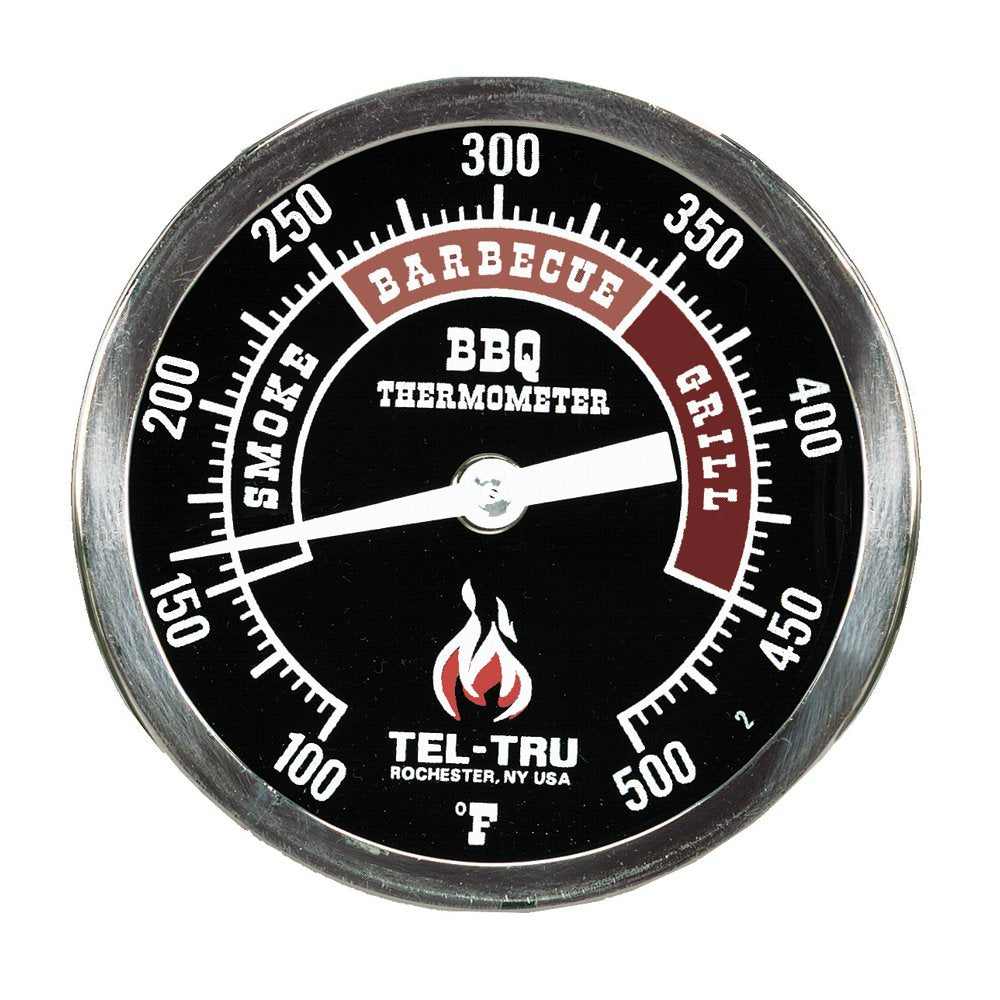 Tel-Tru BQ300 Barbecue Thermometer, 3 Inch Black Dial with Zones, 4 Inch Stem, 100/500 Degrees F
