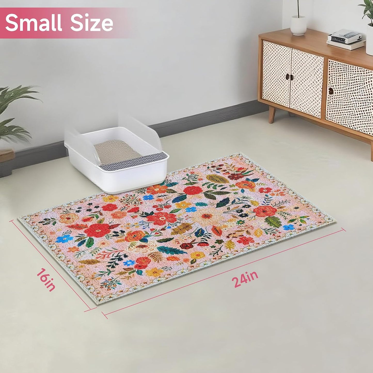 Cat Litter Mat, 24" X 16" Litter Box Mat, Upgrade Non-Slip Kitty Litter Mat, Traps 100% Litter, Soft on Kitty Paws, Easy Clean for Scatter Control, Bohe Cat Food Mat, Urine Waterproof