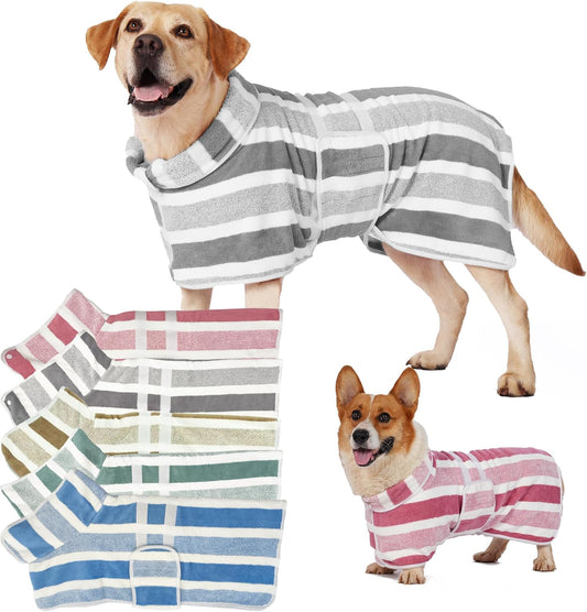 Dog Bathrobe, Quick-Dry Striped Drying Robe (Grey, M)