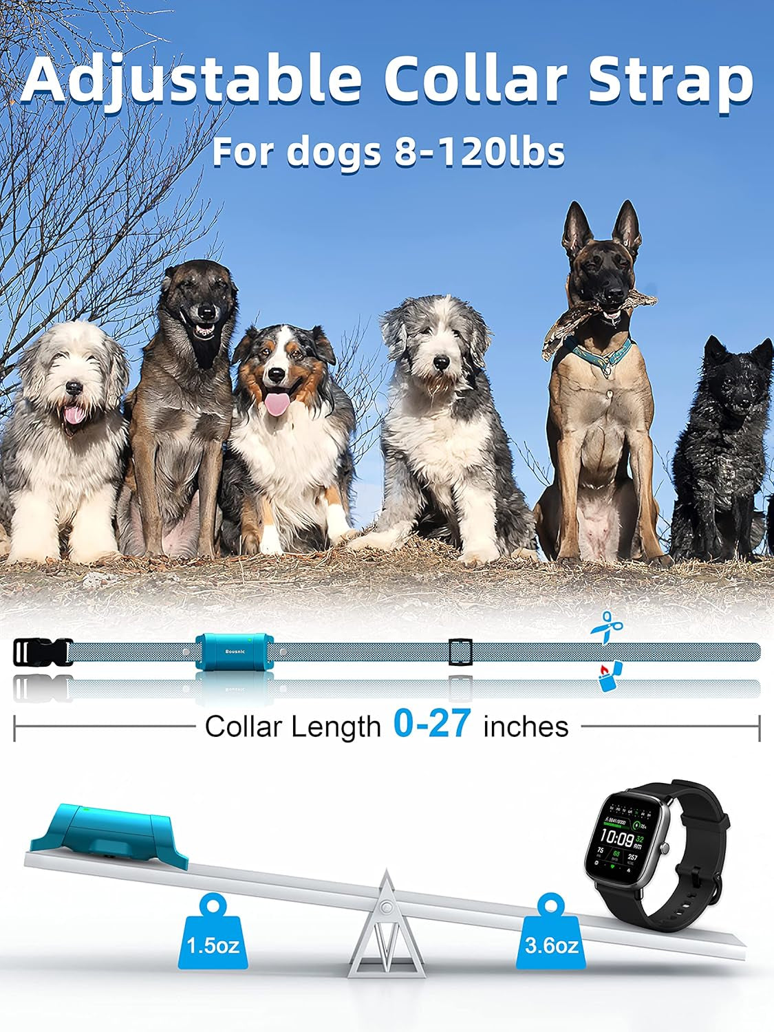 Bousnic Dog Training Collar with Remote - 4000Ft Waterproof Dog Shock Collars 2 Dogs for Large Medium Small Dogs Rechargeable E Collars for Dogs Training with Beep Vibration Humane Shock(1-16) Mode