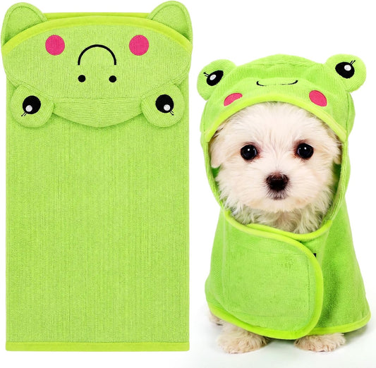 Cuffbow Frog Hooded Dog Bath Towel Robe with Hook Fast Drying,Small