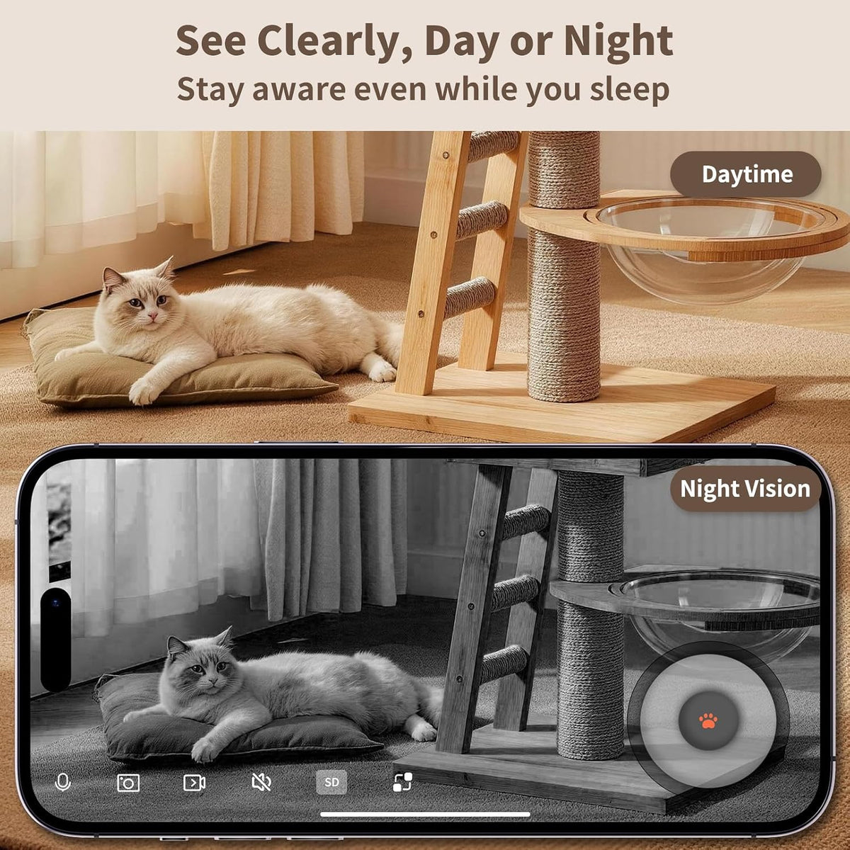 Small 1080P Mobile Pet Robot Camera with App Control, White