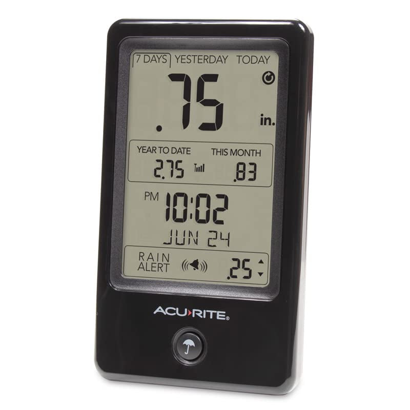 Acurite Wireless Rain Gauge with Self-Emptying Rain Collector with Rainfall History, Alerts, and Current Date and Time (02446M)
