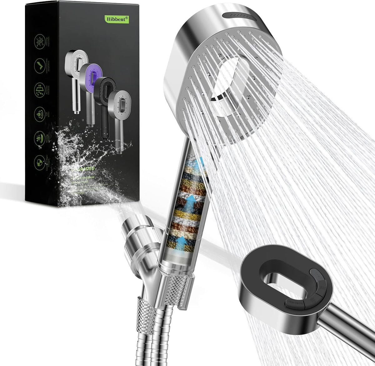 Hibbent Filtered Showerhead with Handheld, High Pressure 5 Sprays Shower