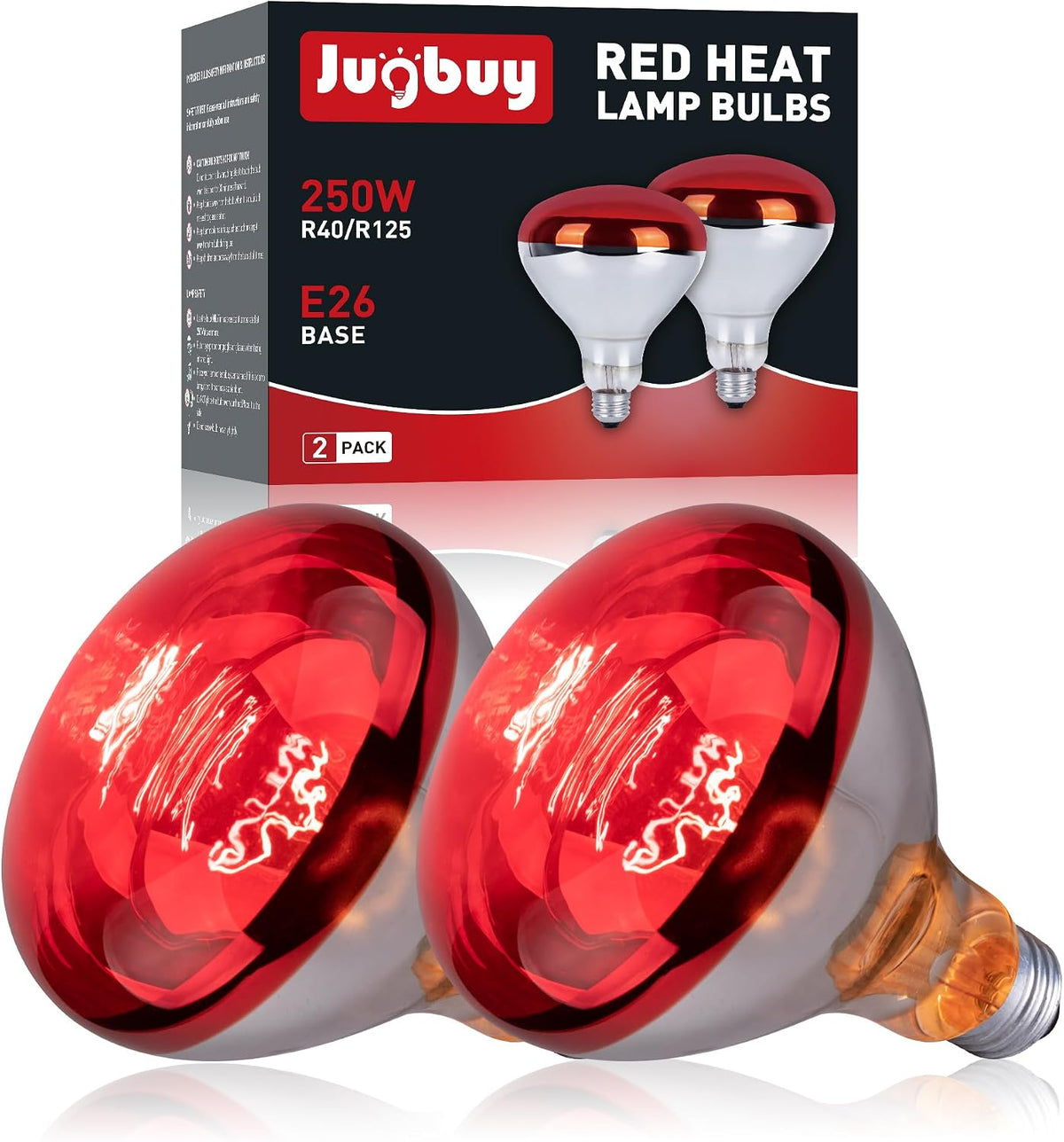 250 Watt Red Heat Lamp Bulbs, Chicken Infrared Incandescent Light Bulb, Brooder Heat Lamps for Chickens, Chicks, Reptile, Pets, Coop, Poultry, Food, Bathroom, Ceiling, E26 Base - 2 Pack