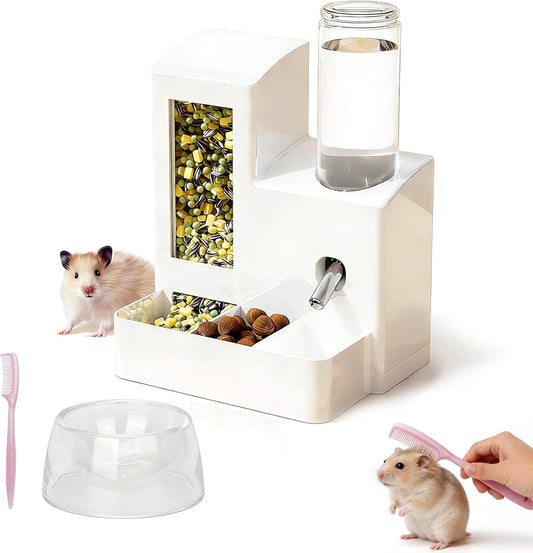 3-In-1 Hamster Feeder, 125Ml Water Bottle & Feeding Bowl, White