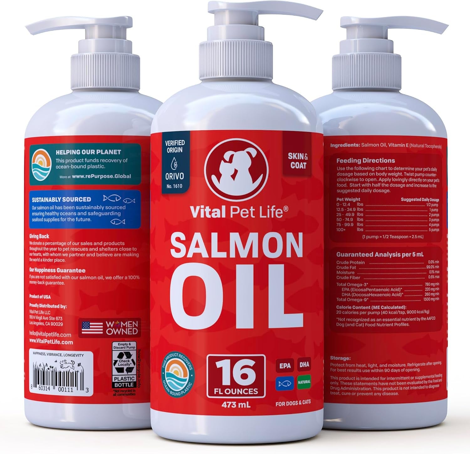 Salmon Oil for Dogs & Cats - Healthy Skin & Coat, Fish Oil, Omega 3 EPA DHA, Liquid Food Supplement for Pets, Supports Joint & Bone Health, Natural Allergy & Inflammation Defense, 16 Oz | Soft Shiny Glossy Coat, EPA DHA, Immune System & Heart Function Sup