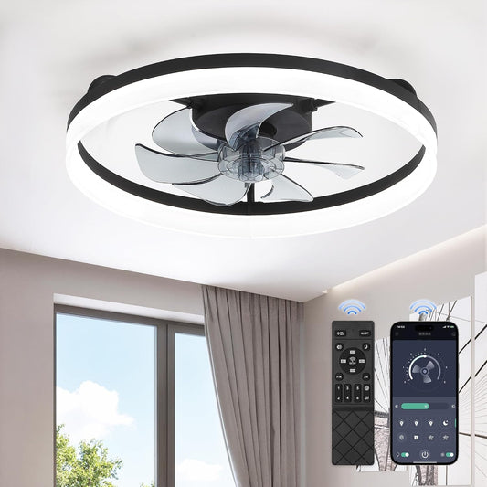 LEDIARY 20" Low Profile Ceiling Fans with Lights, APP & Remote, Black