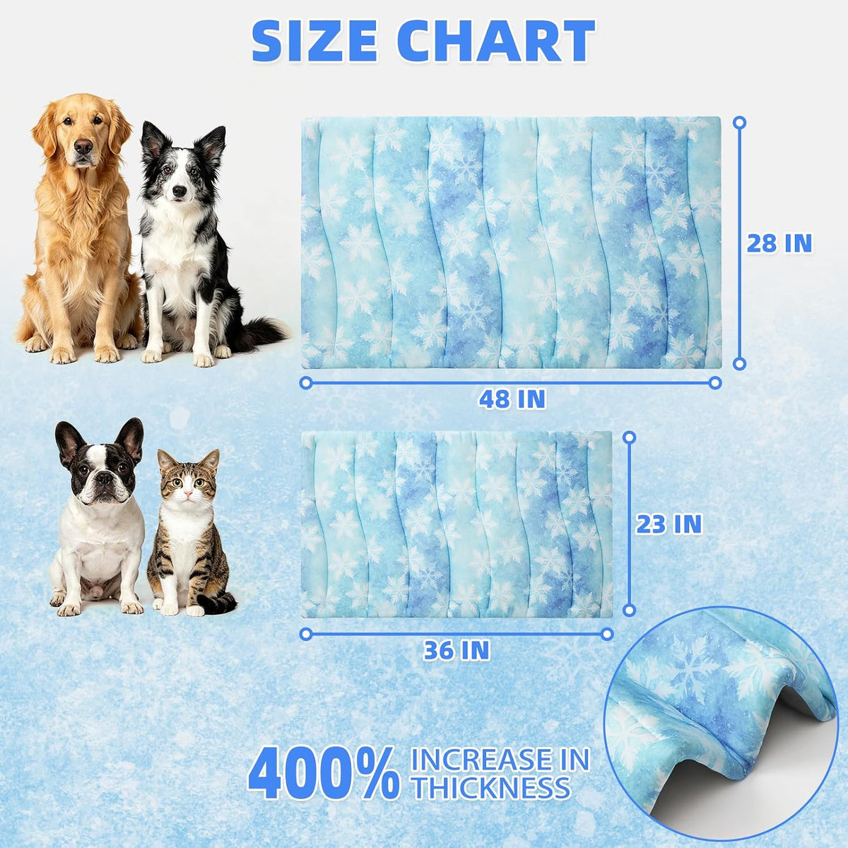 KOOLTAIL Dog Cooling Mat, Extra Thick Large Cooling Bed for Dogs and Cats Summer Indoor/Outdoor, 48"*28" Reversible Washable Pet Pad with Chill Cool Fiber, Non-Toxic Portable Blanket for Kennel, Blue