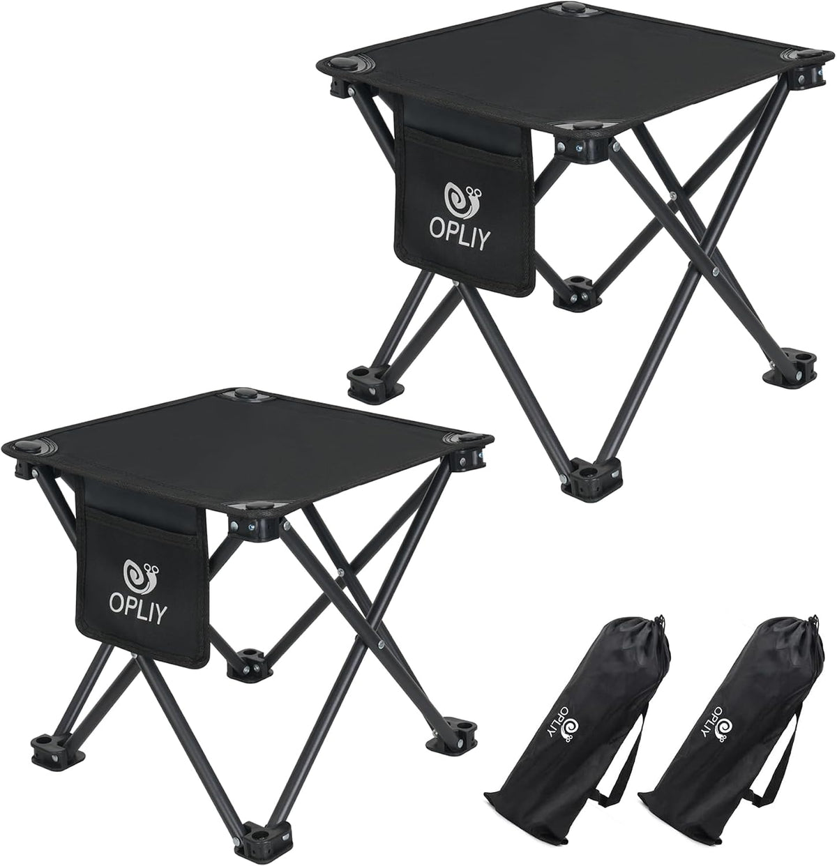 Opliy Camping Stool 2 Pack,13 Inch Portable Folding Stool for Outdoor Gardening and Beach Hiking Fishing,Foot Stool with Carry Bag (Black)