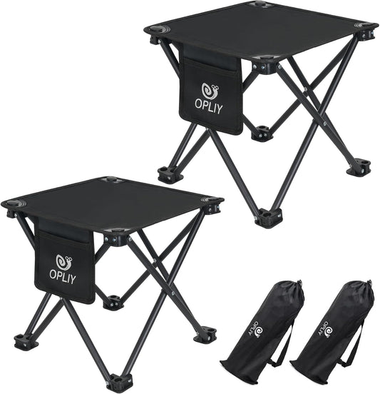 Opliy Camping Stool 2 Pack,13 Inch Portable Folding Stool for Outdoor Gardening and Beach Hiking Fishing,Foot Stool with Carry Bag (Black)