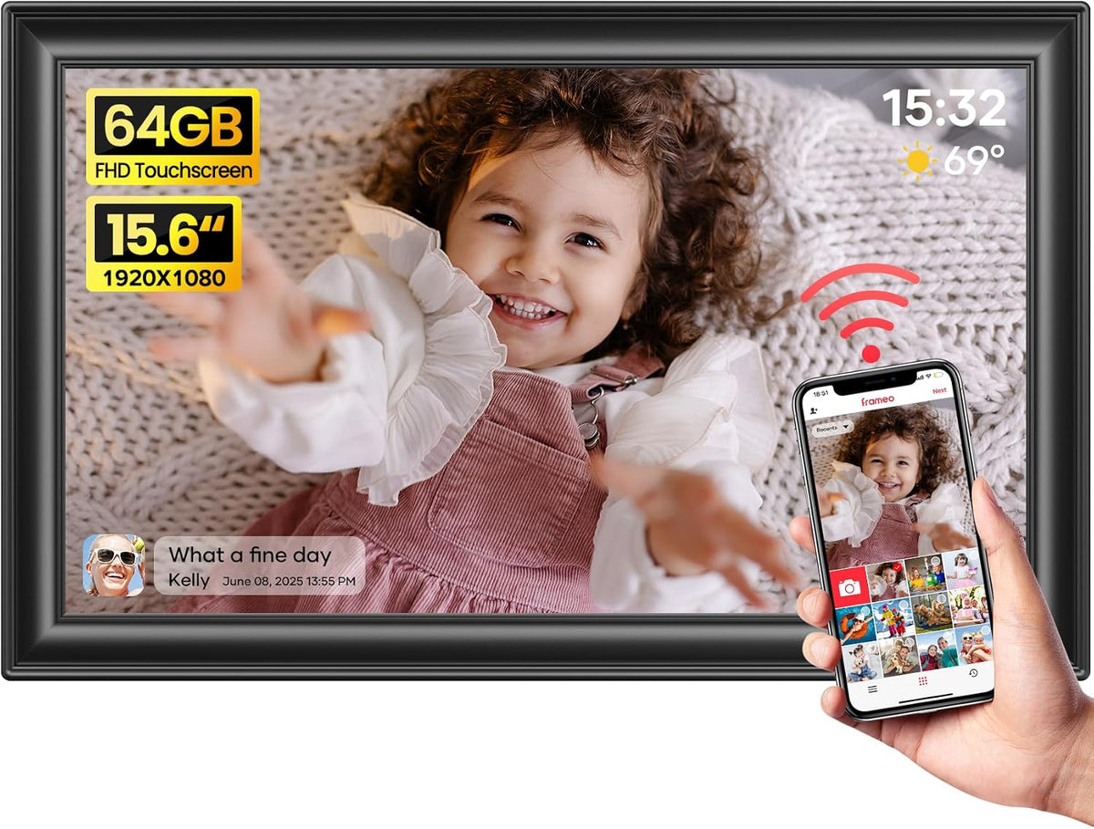 64GB 15.6" Frameo Digital Picture Frame Wifi, Large Electronic Photo Frames