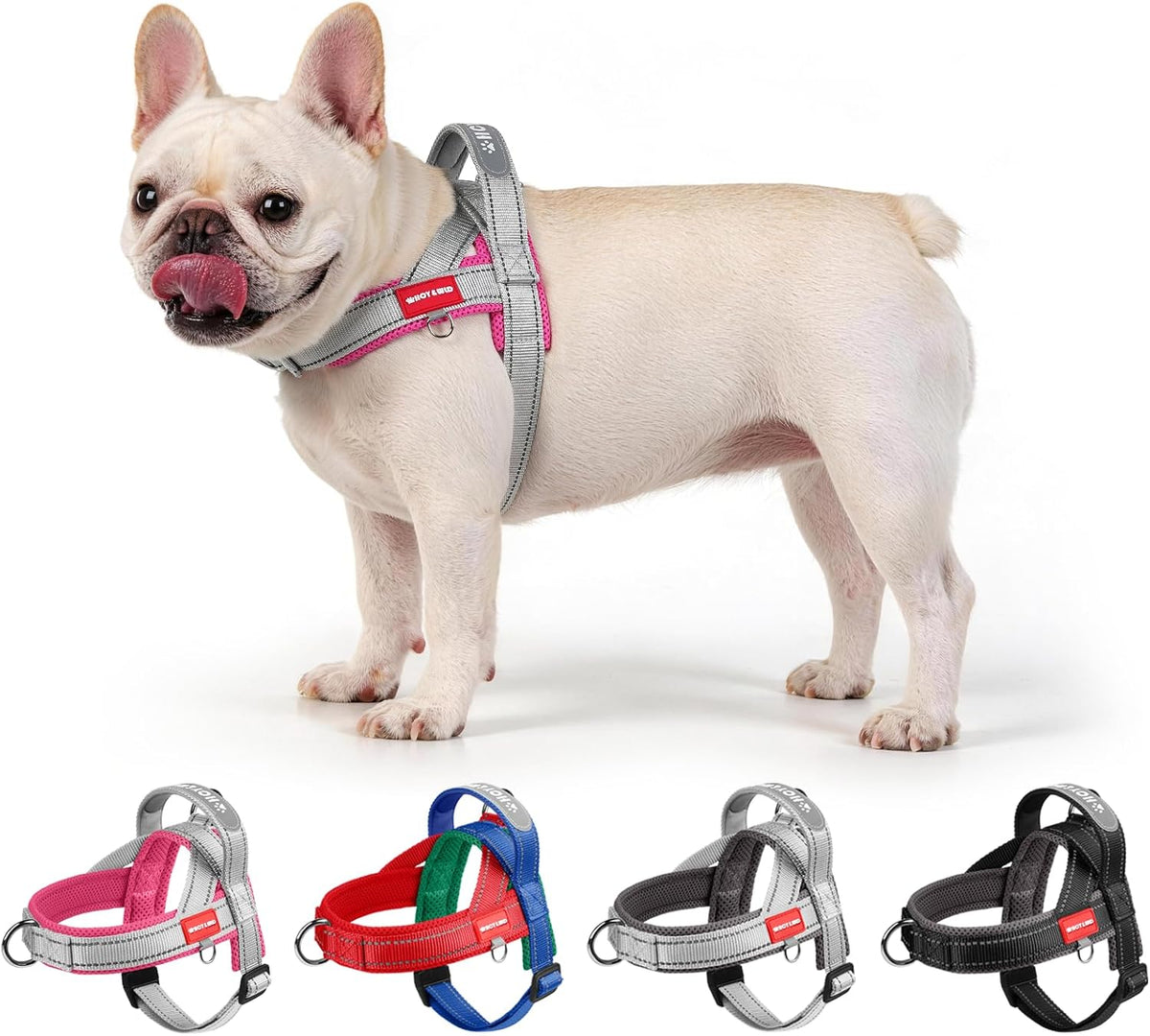 No Pull Dog Harness with 3 Clips and Soft Padded Handle (Pink, M)
