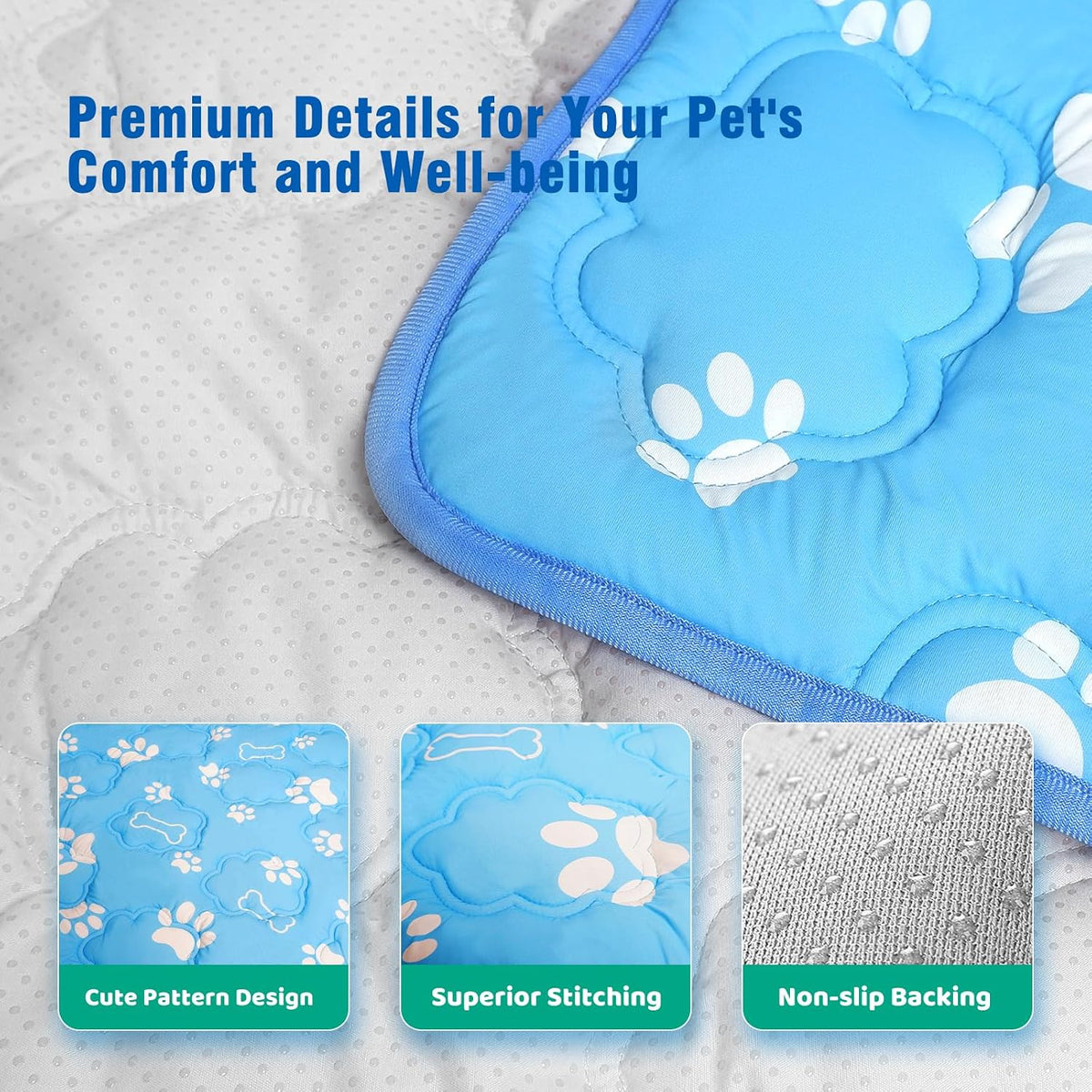 Dog Cooling Mat, Extra Large Cooling Dog Bed Mat for Indoor & Outdoor, Q-Max>0.5, Machine Washable Non-Toxic Portable Pet Cooling Pad for Kennel, Crate, Car - XL(44" X 30") - Blue