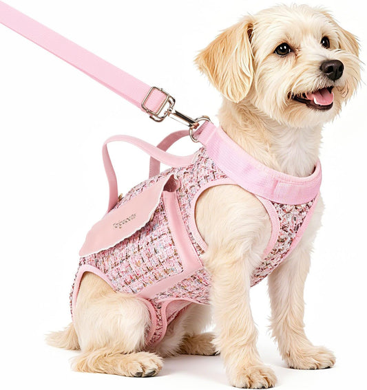 Dog Lift Harness Carrier with Leash, Breathable Fashion Small Dog Sling Carrier, Portable Pet Purse for Walking Shopping Travel