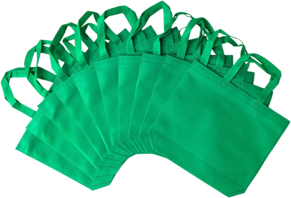 10Pcs Reusable Tote Bags Travel To-Go Shopping Grocery Bags Green