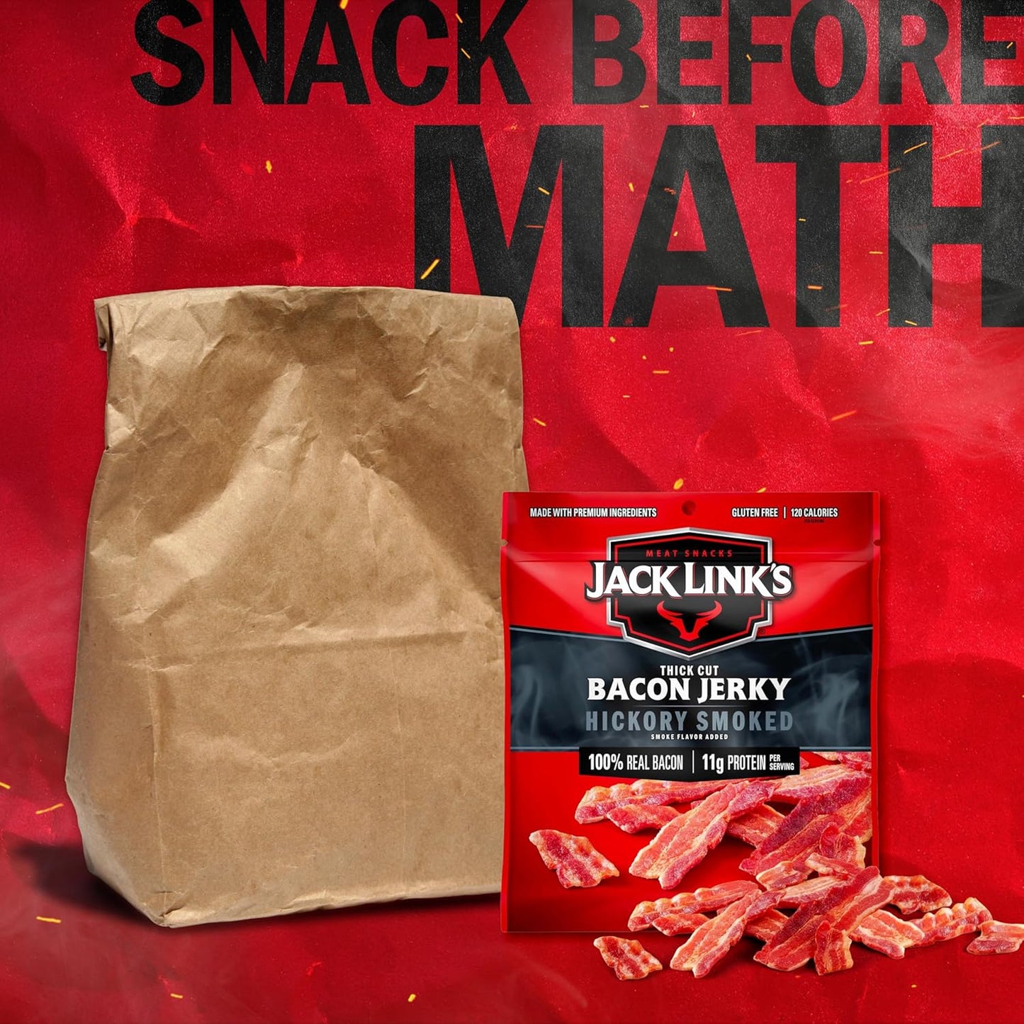 Jack Link'S Hickory Smoked Bacon Jerky - 2.5 Oz Bag - Ready to Eat Real Meat Protein Snacks - 11G Protein per Serving - Made with 100% Thick Cut Real Bacon