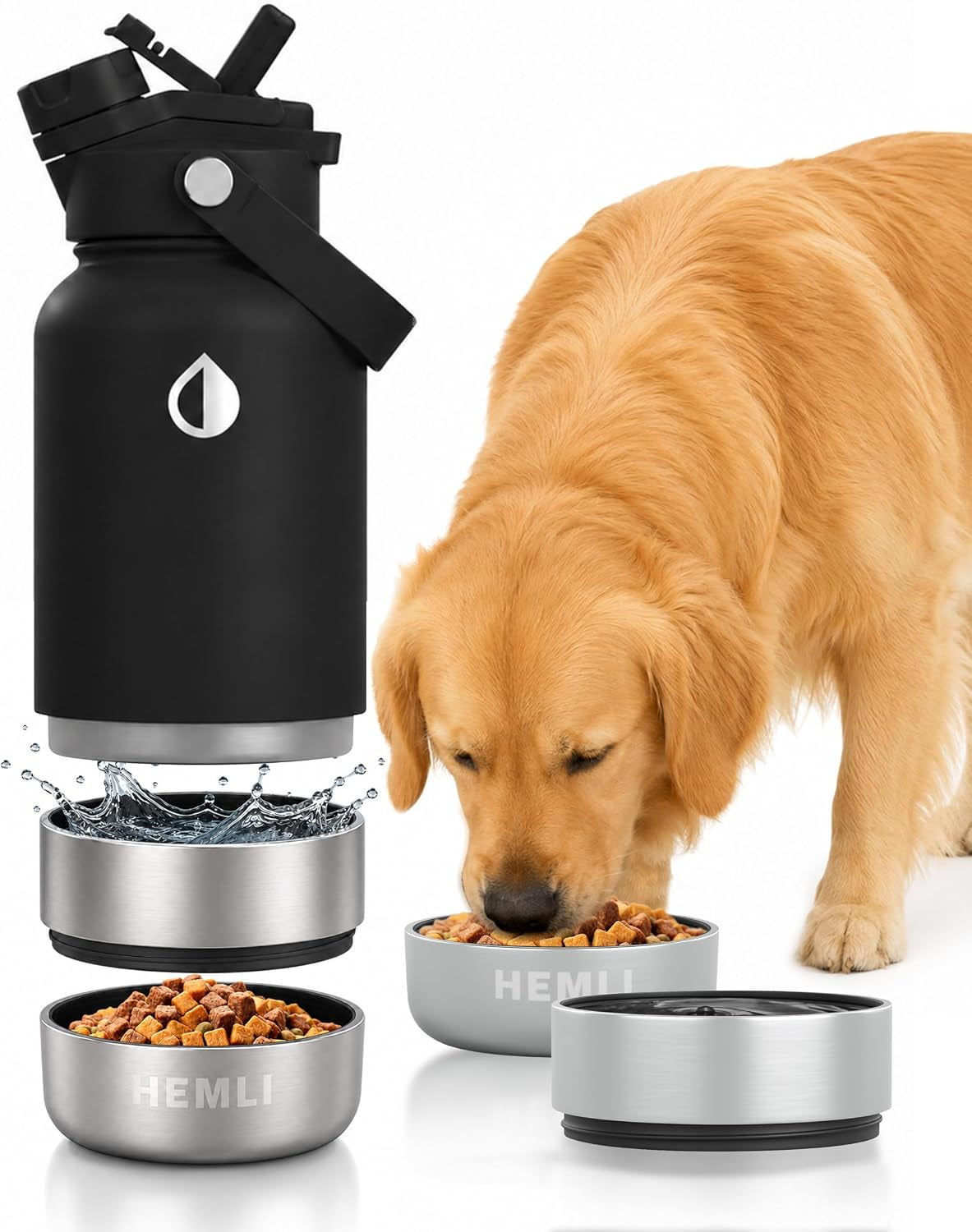 32 Oz. Dog Water Bottle, Insulated Dog Travel Water Bottle, Stainless Steel Pet Water Bottle Dispenser, Portable Food and Water Bowl for Dogs for Walking Dog Canteen Travel Kit