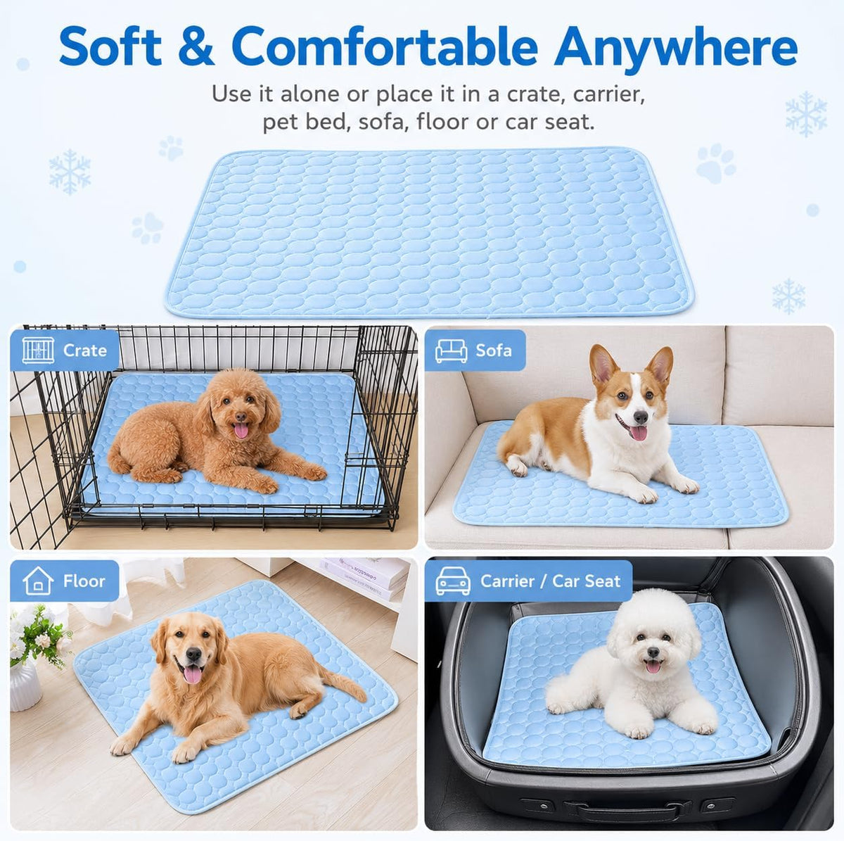Pet Cooling Mat for Cats, Dogs and Small Pets, Breathable Ice Silk Cooling Pad, Gel-Free Washable Foldable Pet Bed Mat for Crate, Sofa, Carrier and Floor 20" X 16"