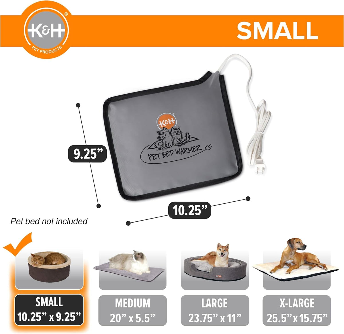 K&H Pet Bed Warmer, Safety Listed, Cat Heating Pad, Small 10.25X9.25In Gray
