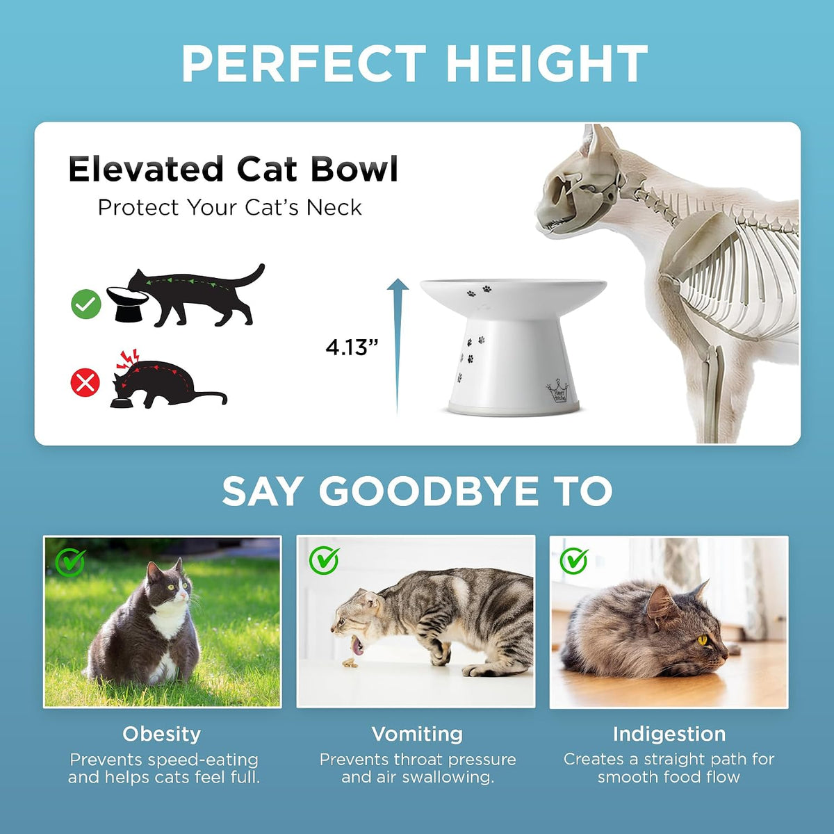 Necoichi Pocelain Ceramic Extra-Wide Elevated Cat Food Bowl (Cat, Extra Wide)