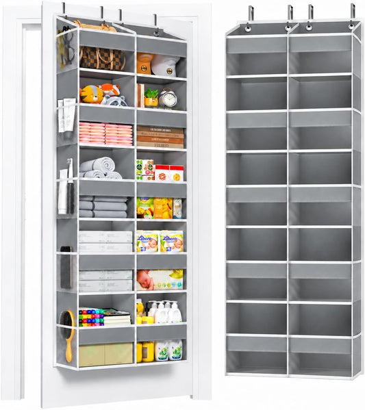 Purespace 5-Tier over the Door Organizer, 10 Side Mesh Pockets & Clear Windows, 80LBS Heavy Duty Hanging Storage for Baby Diapers, Shoes, Toys – Ideal for Nursery, Bathroom, Bedroom, Pantry (Grey)