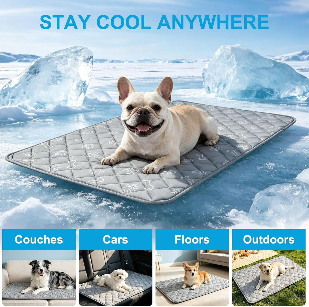 BEAUTYZOO Dog Cooling Mat, Durable Cooling Mat for Large Dogs 47X28In, Grey