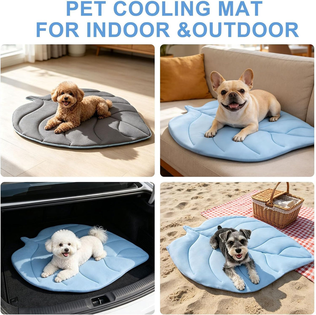 BEAUTYZOO Cooling Mat for Dogs & Cats, Dog Cooling Mat Q-Max>0.4, Double-Sided Pet Cool Pads for Summer, Crate, Kennel, Waterproof Outdoor Cooling Bed, Non-Gel Washable Chill Mats 37"X34" Leaf Shaped
