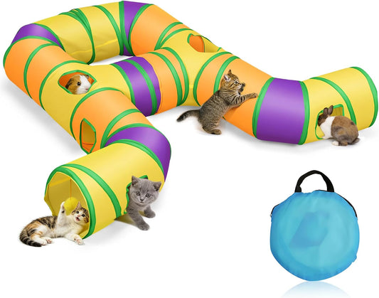 Petizer Portable Cat Tunnels for Indoor Cats, Pop up Tear-Resistant Cat Tube, Waterproof & Washable Play Tunnels for Cats, Kittens, Kitty, Puppy, Rabbit (Rainbow Color)