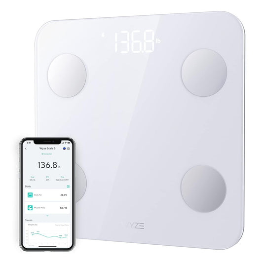 Wyze Scale S Smart Scale for Body Weight & Fat, Bluetooth, 400 Lb, White | Tracks 12 Metrics, Baby/Pet Mode, Sync with Fitness Apps, Heart Rate Tracking, Smart User Recognition, Unlimited Sharing