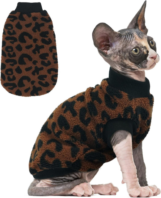 PUMYPOREITY Sphynx Cat Clothes, Thick Plush Fleece Sweater, Brown, M