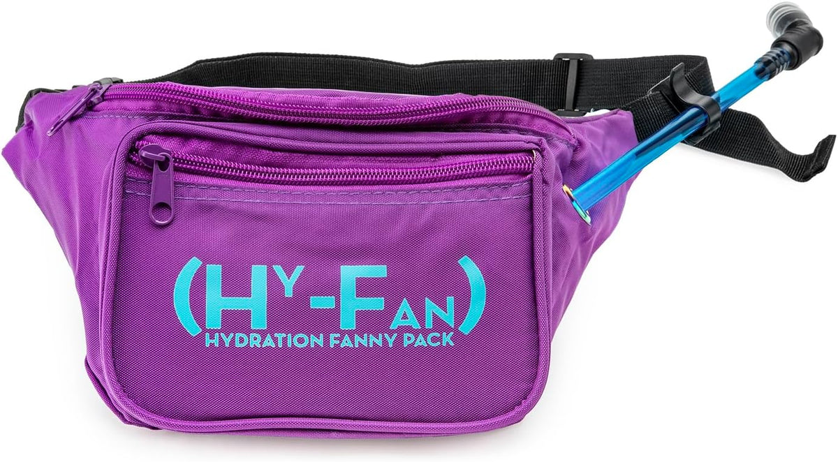 HY-FAN Hydration Fanny Pack with Bladder, 17Oz Bpa-Free, Hands-Free Design, Secure Pockets, Ideal for Athletic Outdoor Activities, Travel and More - Purple