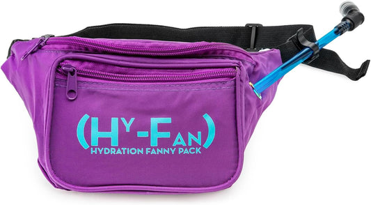 HY-FAN Hydration Fanny Pack with Bladder, 17Oz Bpa-Free, Hands-Free Design, Secure Pockets, Ideal for Athletic Outdoor Activities, Travel and More - Purple