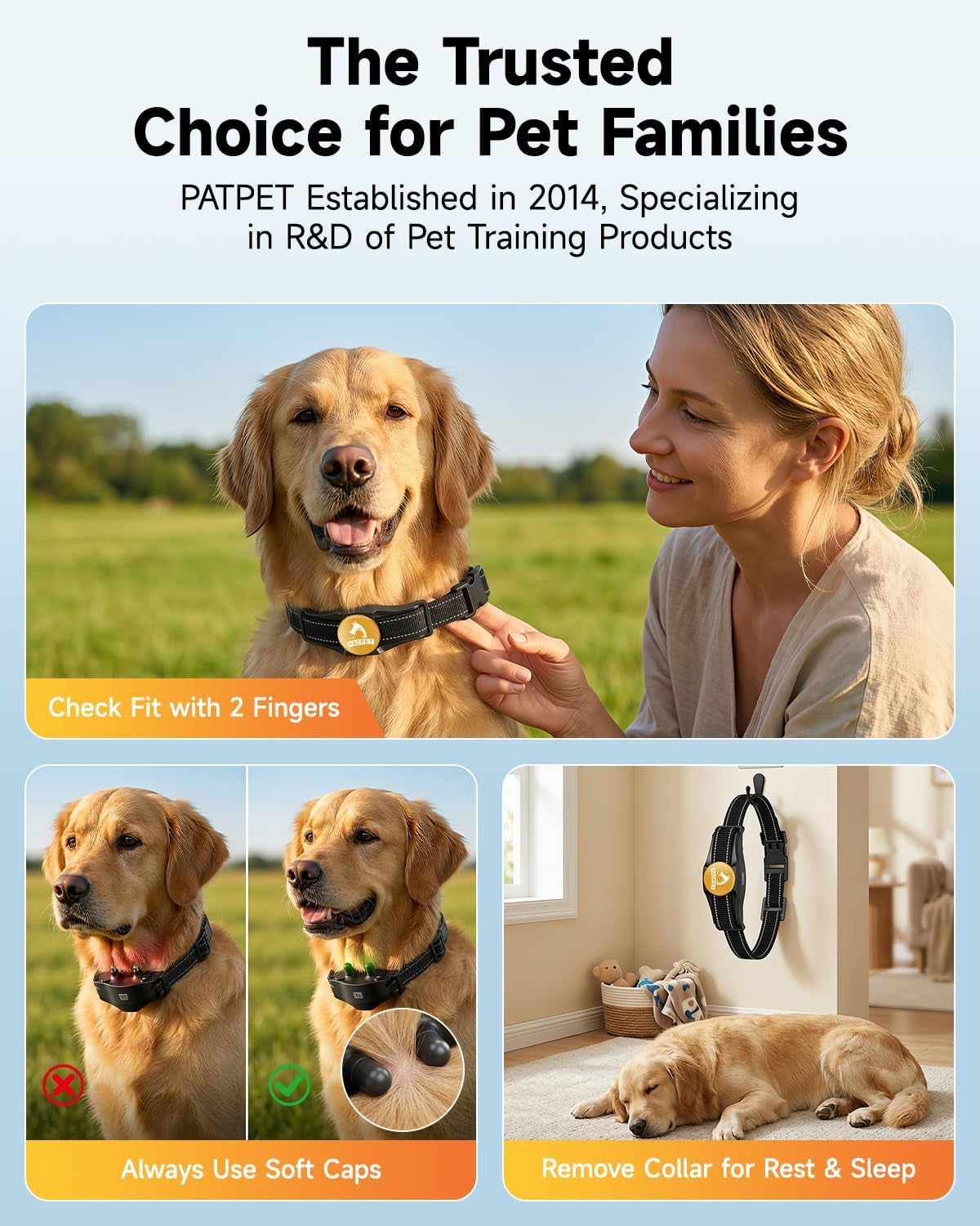 PATPET Dog Shock Collar - Rechargeable Dog Training Collar with Remote for Medium Large Dogs, 3 Training Modes (Beep/Vibration/Shock) IPX7 Waterproof 1000Ft Electric Dog Collar (Black)