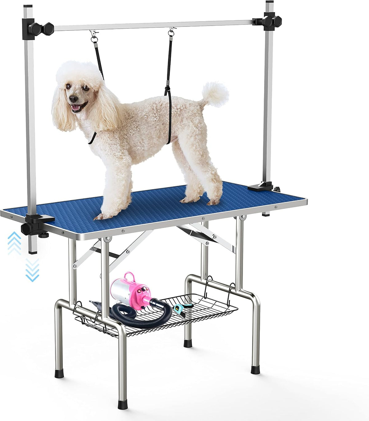 Lyromix 36'' Foldable Dog Grooming Table with Arms/Nooses/Mesh Tray, Blue